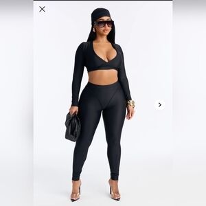 Fashion Nova 3-Piece Long Sleeve Crop Top & Leggings Set XL